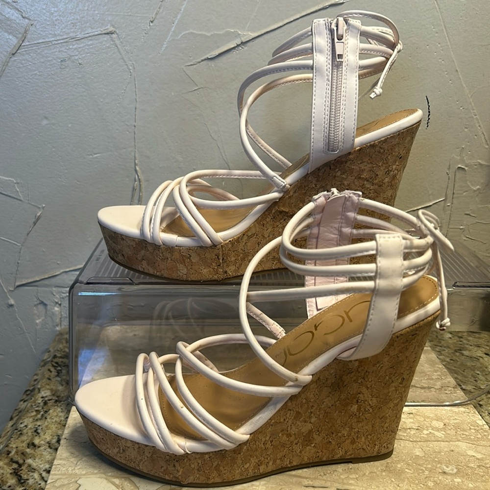 Baby pink Sugar brand,  ‘Hailsey’ style wedge zip-up sandals, brand new!